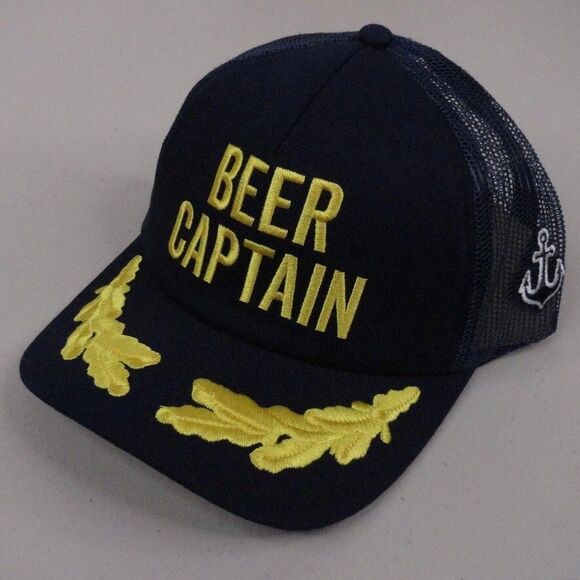Beer Captain Trucker Hat Navy Blue Snapback Scrambled Egg Ball Cap Boat NWT Mens - Picture 1 of 10